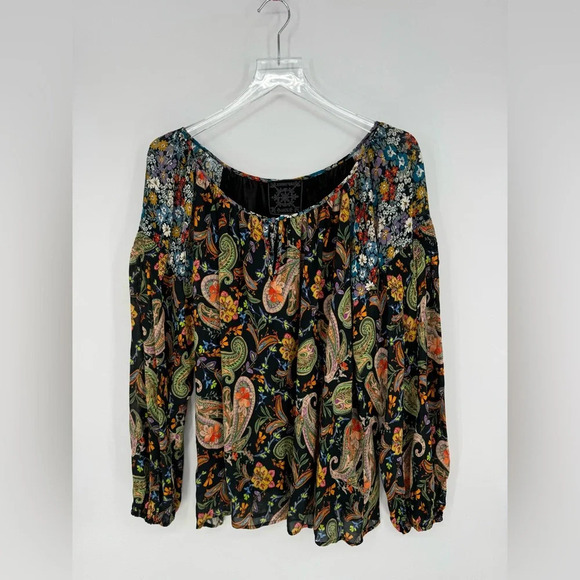 NWT Johnny Was Adela Paisley Print Mixed Long Sleeve Top in Black Multi Large - Picture 3 of 12